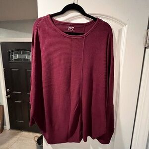 ~24/7~ Burgundy Too with 3/4 Sleeves and Rounded Neckline